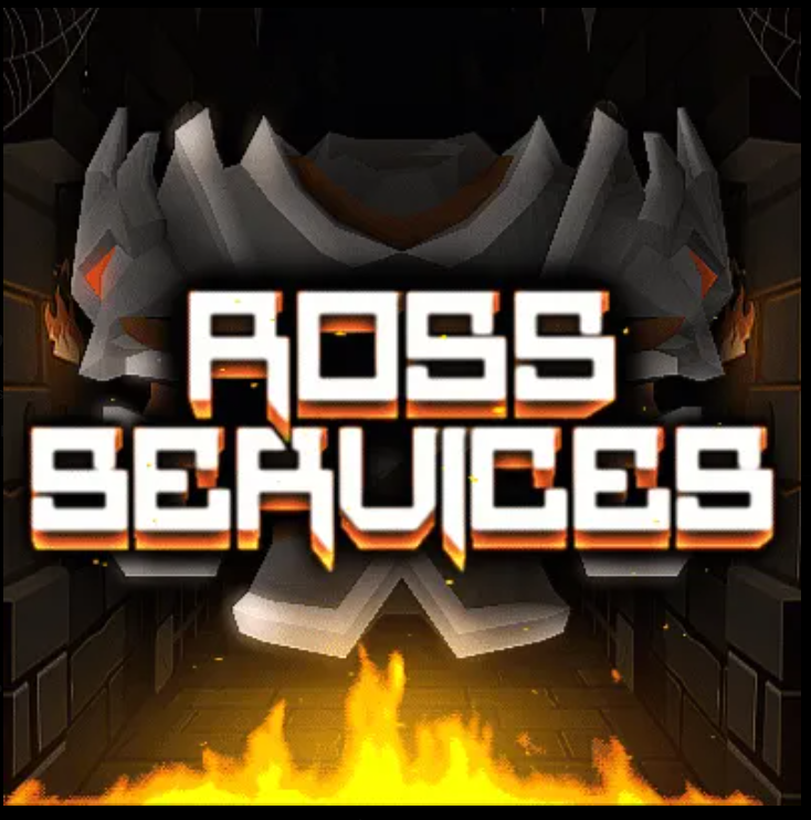Ross Services logo: silver armour and bold lettering above glowing flames